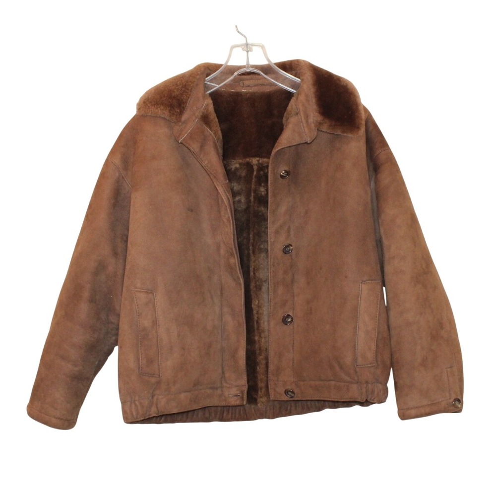 women's Perry Ellis Sawyer of Napa brown suede Jacket Size 14 wool shearling USA
